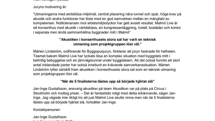 Årets bygge 2016  gör Norconsults akustiker till vinnare