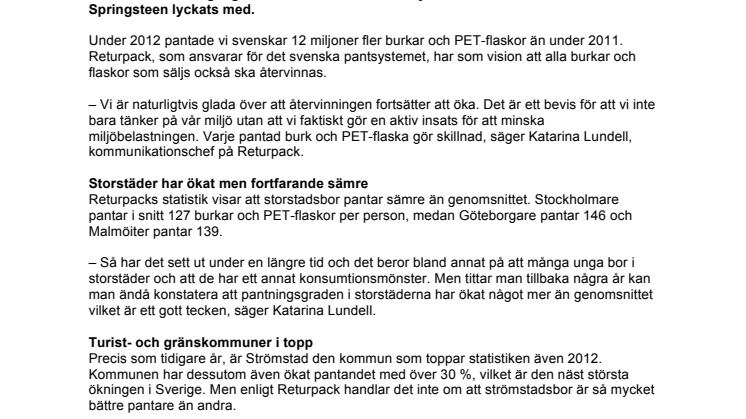 2012 pantade vi ännu mera - enligt färsk statistik från Returpack