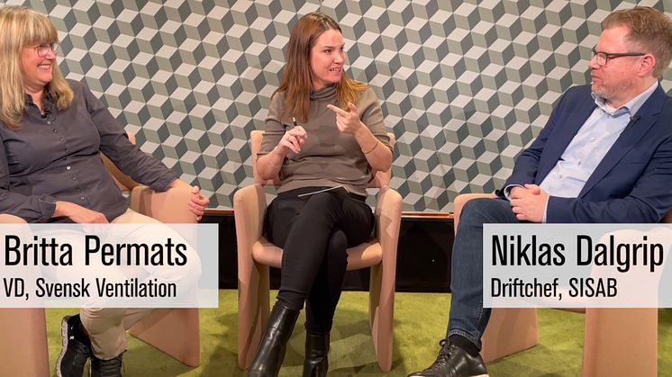 Niklas Dalgrip, driftchef på SISAB, Skolfastigheter i Stockholm AB, och Britta Permats, vd för Svensk Ventilation, deltar i det senaste Nordbygg Talks där temat är Luft för lärande.
