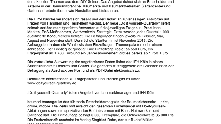 Do it yourself-Quarterly – die neue Marktforschung für die Baumarktbranche