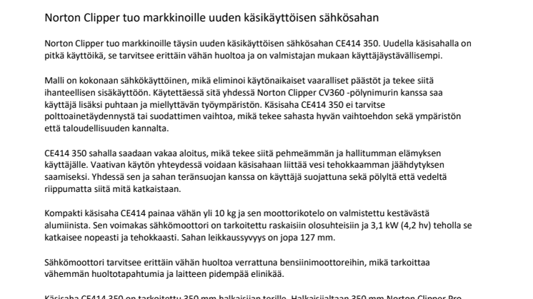 Norton Clipper tuo markkinoille uuden käsikäyttöisen sähkösahan