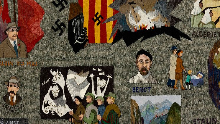 Detalj ur bildvävnad Att leva på 1900-talet Elsa Pärs-Berglund (1920 - 2005), 1981
