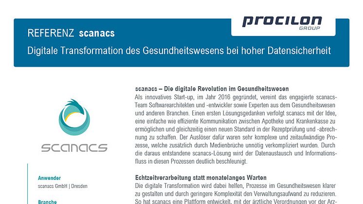 procilon Referenzblatt | scanacs - Integritätsschutz medizinischer Belege und Aufbewahrung signierter Daten
