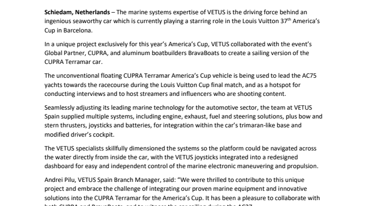 VETUS Innovation Enables CUPRA Terramar Car to Set Sail for Exclusive America's Cup Role.pdf