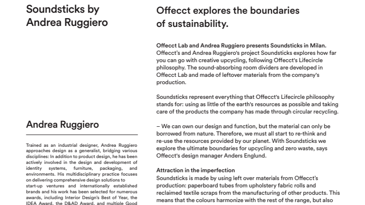 Offecct LAB and Andrea Ruggiero presents Soundsticks in Milan.