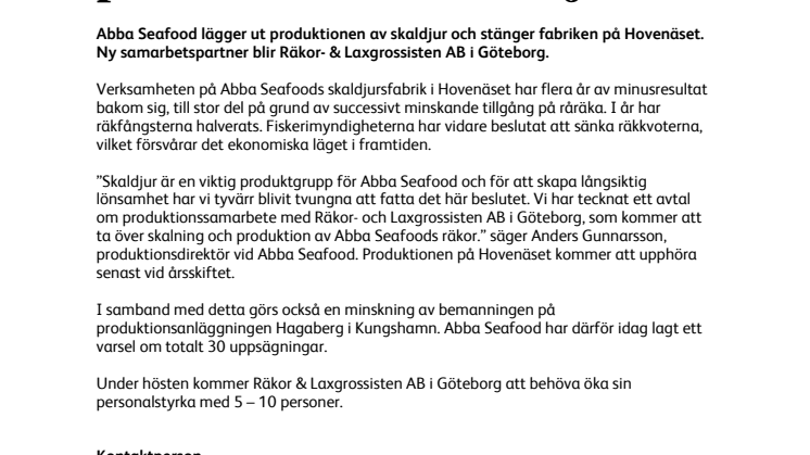 Abba Seafood lägger ut produktionen av skaldjur