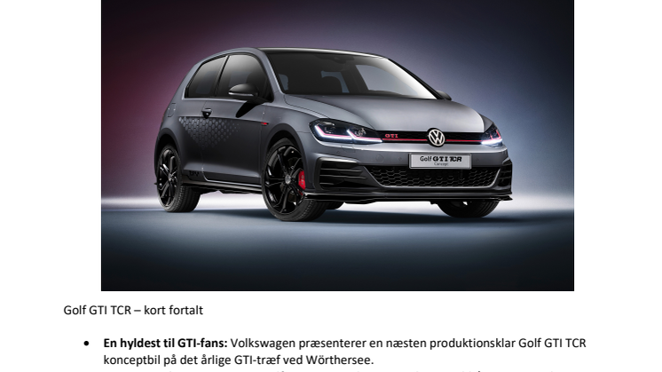 Verdenspremiere på GTI-træf Wörthersee: Golf GTI TCR med racer-DNA og en topfart på op til 264 km/t