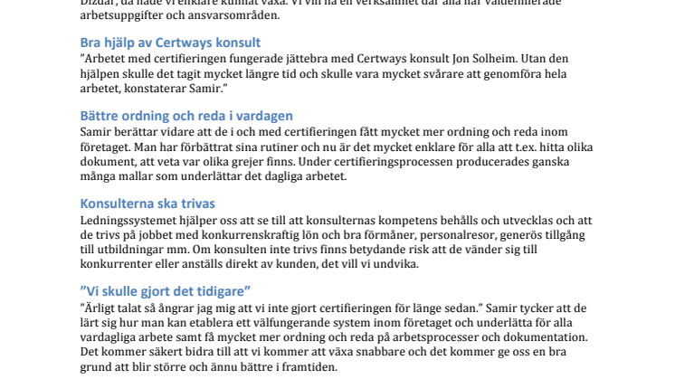 Berdiz Consulting AB – certifierade enligt ISO 9001:2015