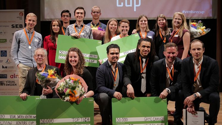 Samtliga vinnare i Venture Cup Östs regionfinal 2018. Foto: Victor Ackerheim