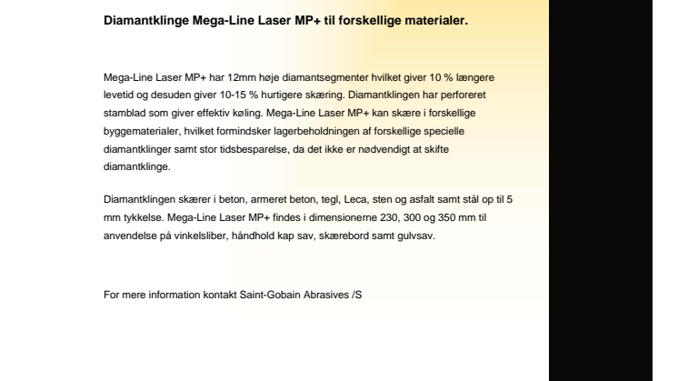 Diamantklinge Mega-Line Laser MP+ til forskellige materialer