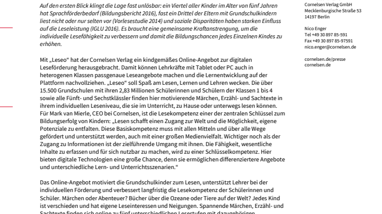 Cornelsen-Angebot „Leseo“ zur digitalen Leseförderung – Lesekompetenz als Schlüssel zum Bildungserfolg