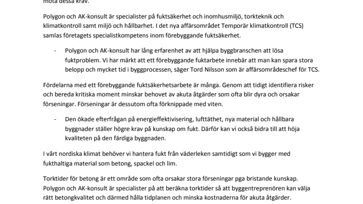 Polygon och AK-konsult lanserar tjänster inom förebyggande fuktsäkerhet