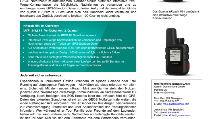 Globale Satelliten-Kommunikation im Taschenformat: Garmin inReach Mini
