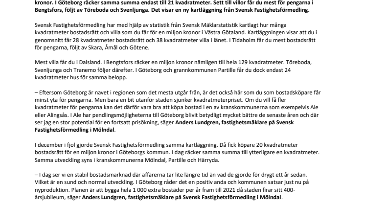 Ny kartläggning visar: Här får du flest kvadratmeter för miljonen i Västra Götaland