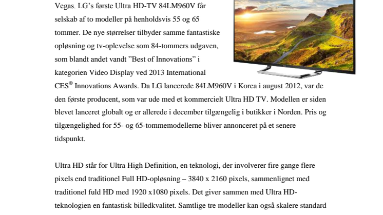 LG VISER ULTRA HD-TV I TRE FORSKELLIGE STØRRELSER PÅ CES