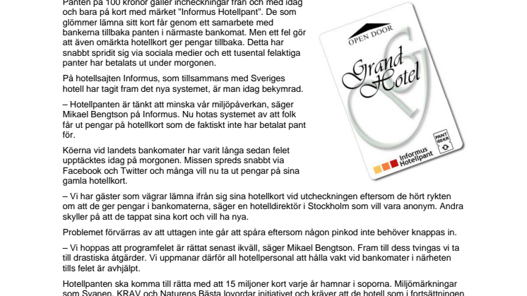 Bankomater ger pengar till fel kort (aprilskämt 2011)