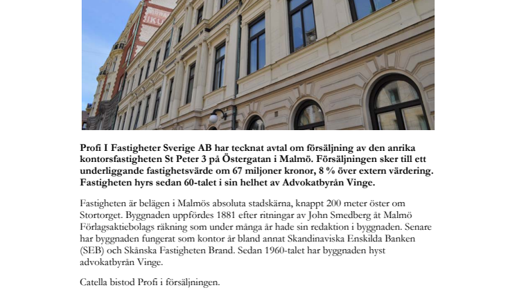 Profi säljer anrik fastighet i Malmö