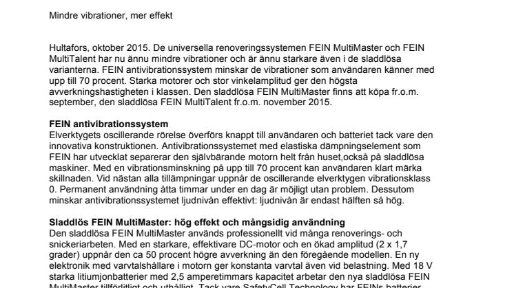 Ny sladdlös FEIN MultiMaster och ny sladdlös FEIN MultiTalent