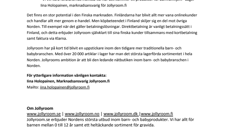 Jollyroom slår upp portarna i Finland!