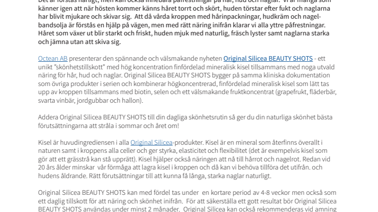 Octean AB presenterar stolt sommarens godaste  nyhet för din naturliga skönhet inifrån  - Original Silicea BEAUTY SHOT Limited Edition 