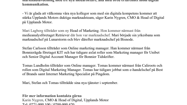 Upplands Motor stärker marknadsteamet