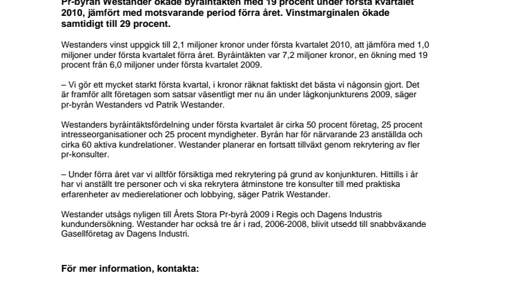 Starkt kvartal för Westander