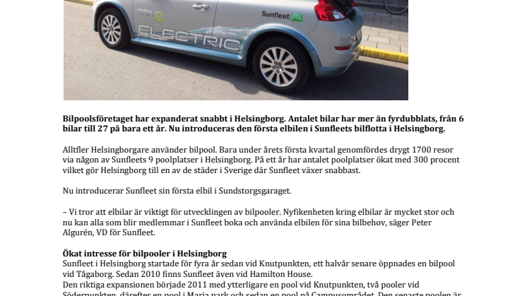 Sunfleet växer med elbil i Helsingborg