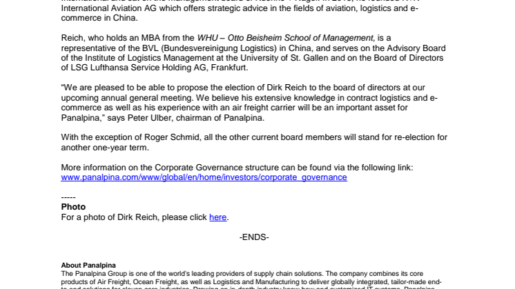 New member proposed for Panalpina’s Board of Directors