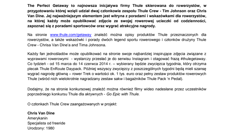Thule Perfect Getaway – nowy serwis i konkurs dla rowerzystów