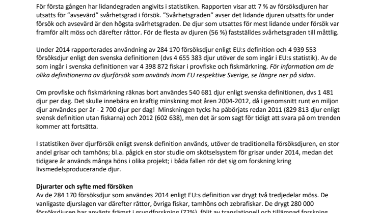 Djurförsöksstatistiken för 2014 har publicerats