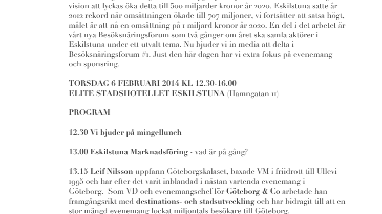 Media bjuds in till Besöksnäringsforum Eskilstuna
