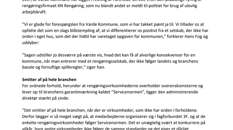 Forenede Service klar til at tage over på rengøringen i Varde Kommune på en kedelig baggrund 