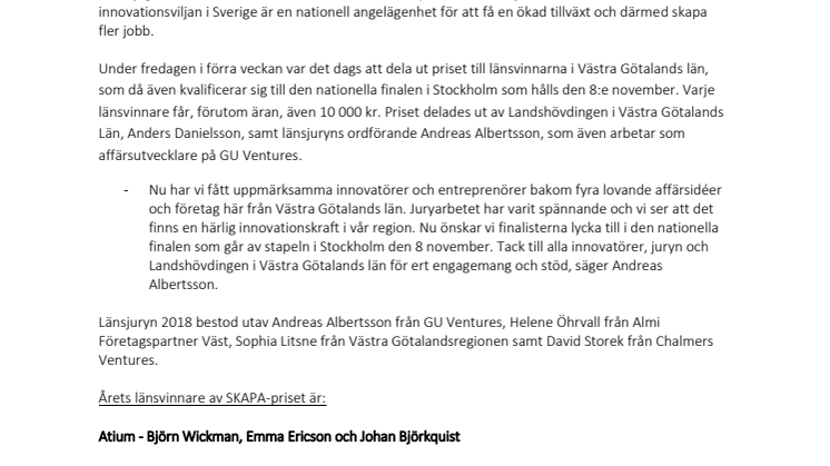 Årets SKAPA-pristagare i Västra Götalands län är utsedda