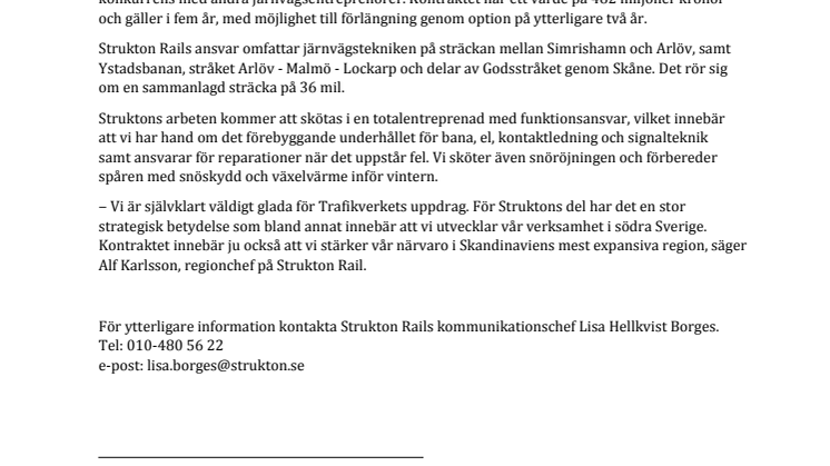 STRUKTON RAIL FÅR UPPDRAG I SÖDRA SVERIGE