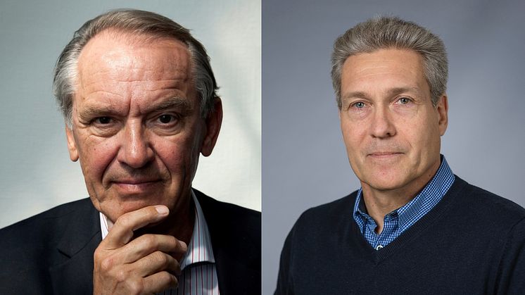 Jan Eliasson (vänster), tänker och funderar runt vår samtid tillsammans med professor Niklas Eklund fredagen den 22 september, kl. 13.00–14.00 i Rotundan, Universum, vid Umeå universitet.