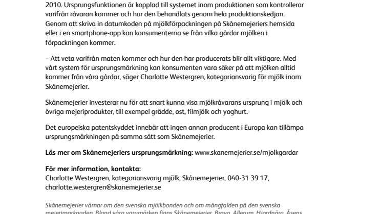 Europeiskt patent för Skånemejeriers ursprungsmärkning