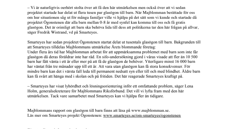 Smarteyes är Årets blommande företag  – tar emot Majblommans utmärkelse från H.M. Drottning Silvia