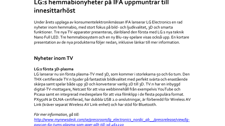 LG:s hemmabionyheter på IFA uppmuntrar till innesittarhöst