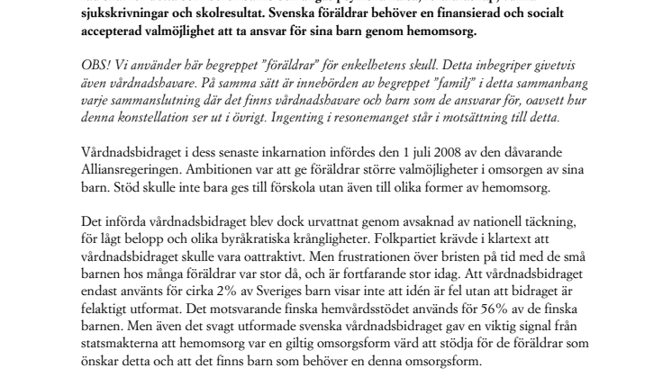 Haros remissvar: Om barns behov, föräldrarnas önskemål och samhällets välbefinnande – varför avskaffa vårdnadsbidraget?