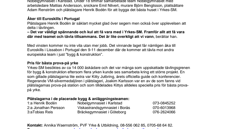 Plåtslagare dubbelt prisade på Yrkes-SM