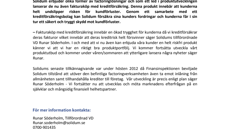 Solidum AB lanserar fakturaköp med kreditförsäkring – kunderna slipper hela kreditrisken