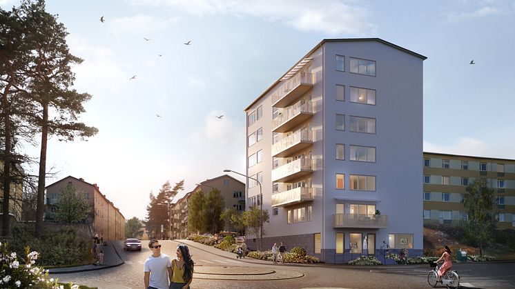 37 nyproducerade hyreslägenheter står nu klara i Traneberg. Bild: Amneby Forslund Arkitekter