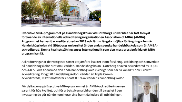 Handelshögskolan i Göteborg ackrediterad av AMBA till 2021
