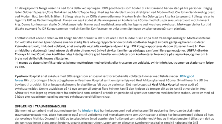 Kristiansandsbasert bistandsorganisasjon åpner sykehus til 54 millioner kr for voldtatte kvinner i DR Kongo