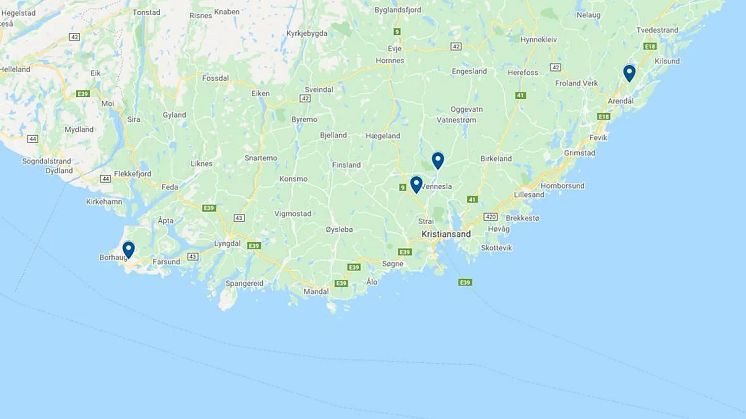 These four plots are shortlisted for Morrow Batteries gigafactory; Eyde Energy Park (Arendal), Lista (Farsund), Støleheia Sør (Kristiansand) and Otra (Vennesla).