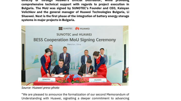 SUNOTEC and Huawei sign MoU to contribute to battery energy storage systems in Europe