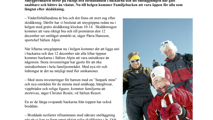 Snö i backarna i Säfsen Resort - smygpremiär redan på lördag 29 november 