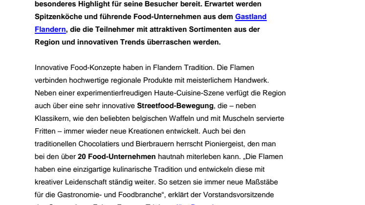Symposium Feines Essen + Trinken präsentiert als Gastland Europas kulinarisches Herz: Flandern 