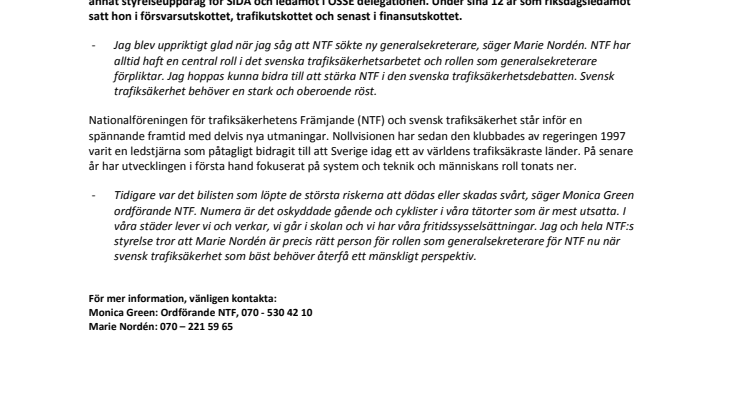 Marie Nordén - ny generalsekreterare för NTF