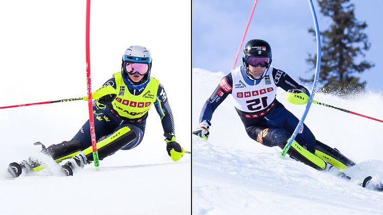 Cornelia Öhlund, Åre SLK, och Tobias Hedström, Duveds IF, stod som totalvinnare av Alpine Elite Tour 2021/2022. Foto: Ski Team Sweden Alpine